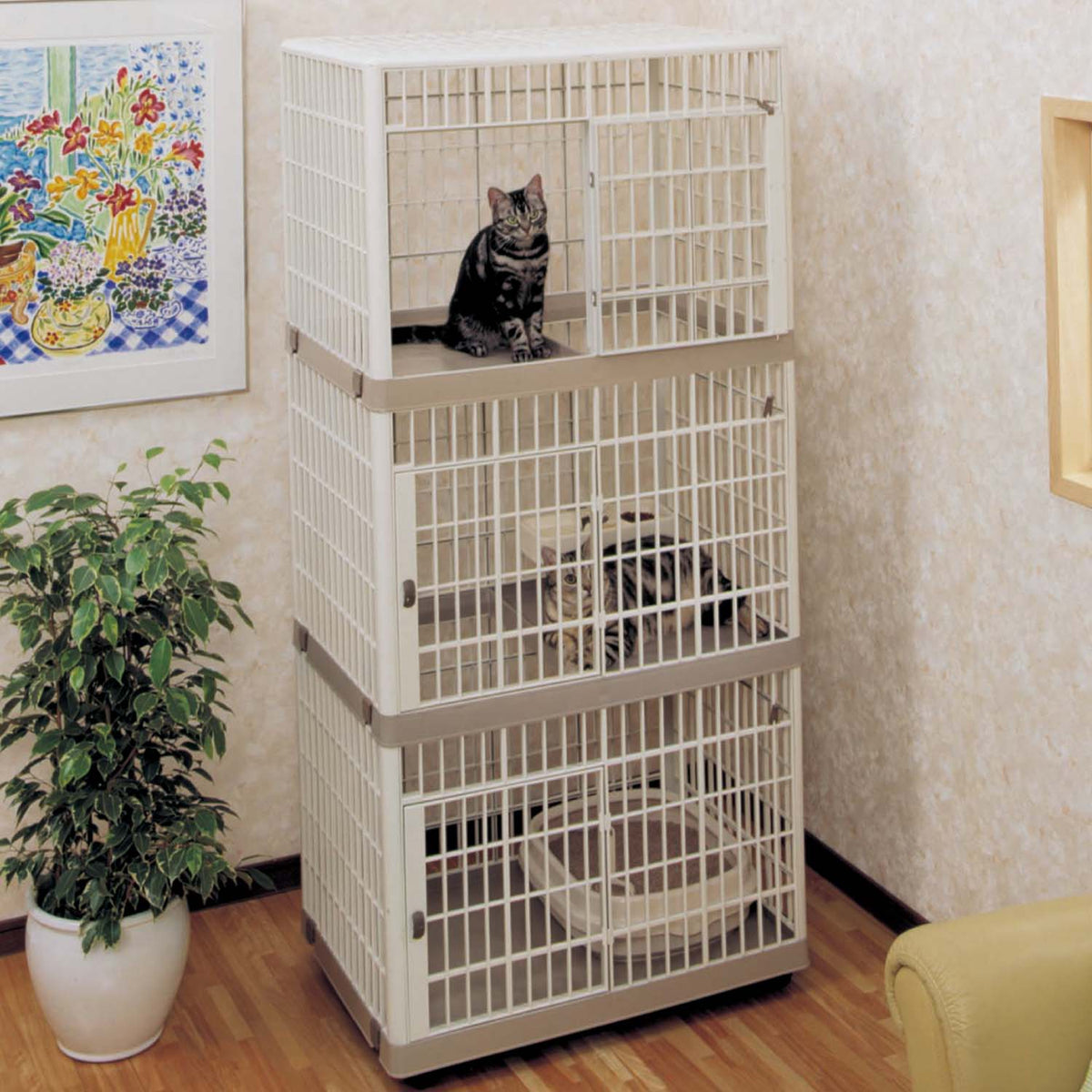 Iris 3-tier Cat Cage 813 (Beige) – Pets' Station