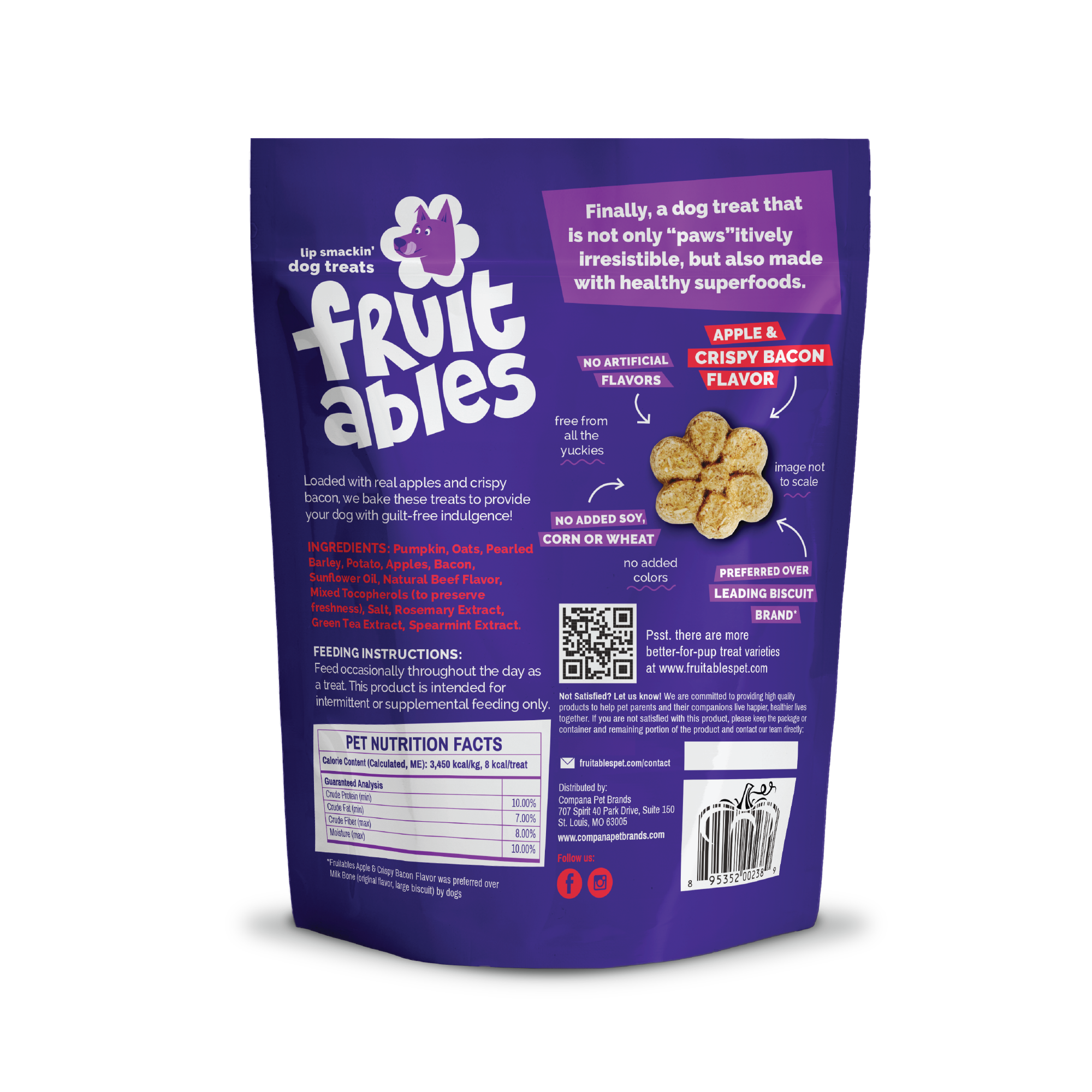 Fruitables Crispy Bacon & Apple Flavor Dog Treats