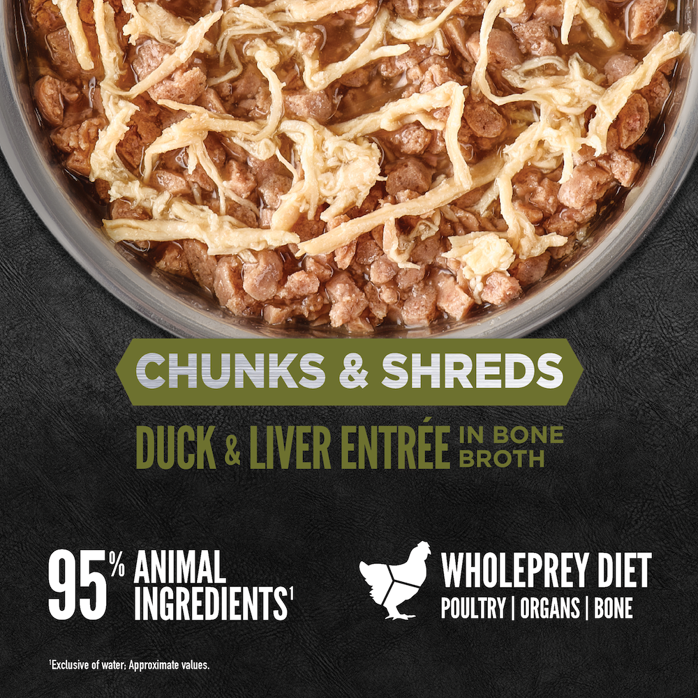 Orijen Chunks & Shreds Duck & Liver Entree In Bone Broth Cat Canned Food