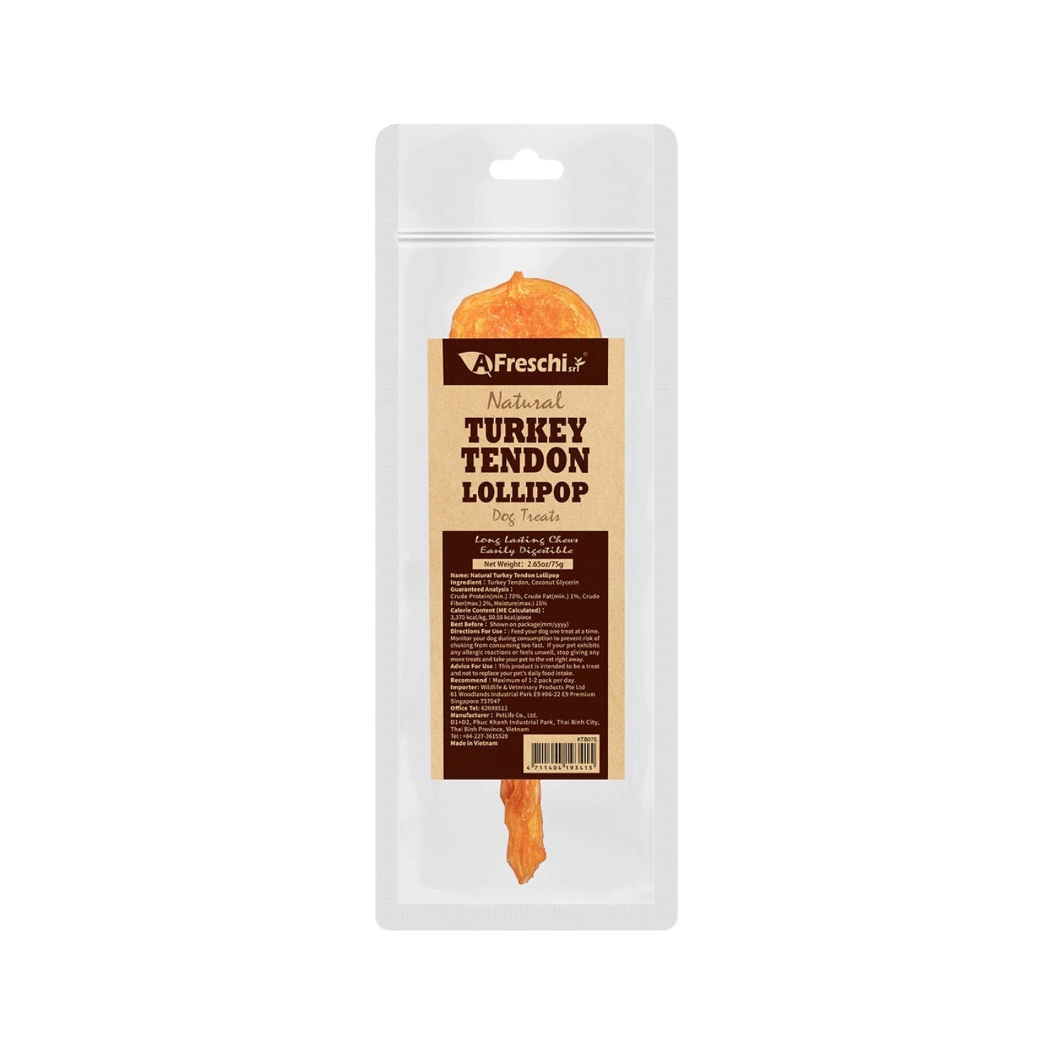 AFreschi Natural Turkey Tendon Lollipop Dog Chew