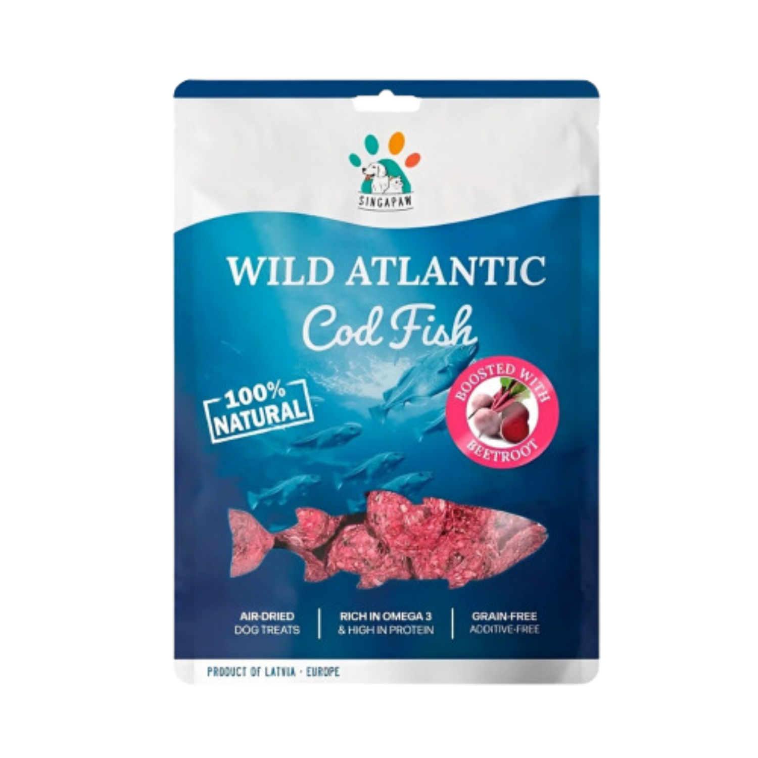 Singapaw Wild Atlantic Cod Fish With Beetroot Grain-Free Air-Dried Dog Treats
