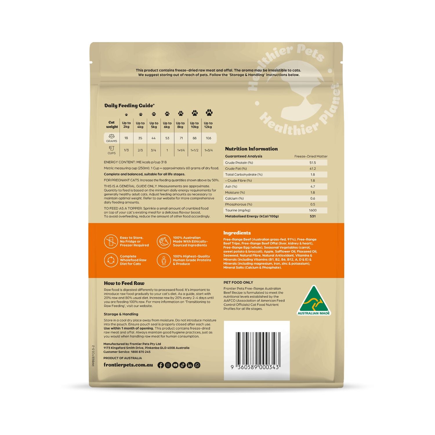 Frontier Free-Range Freeze-Dried Raw Beef Adult Cat Food