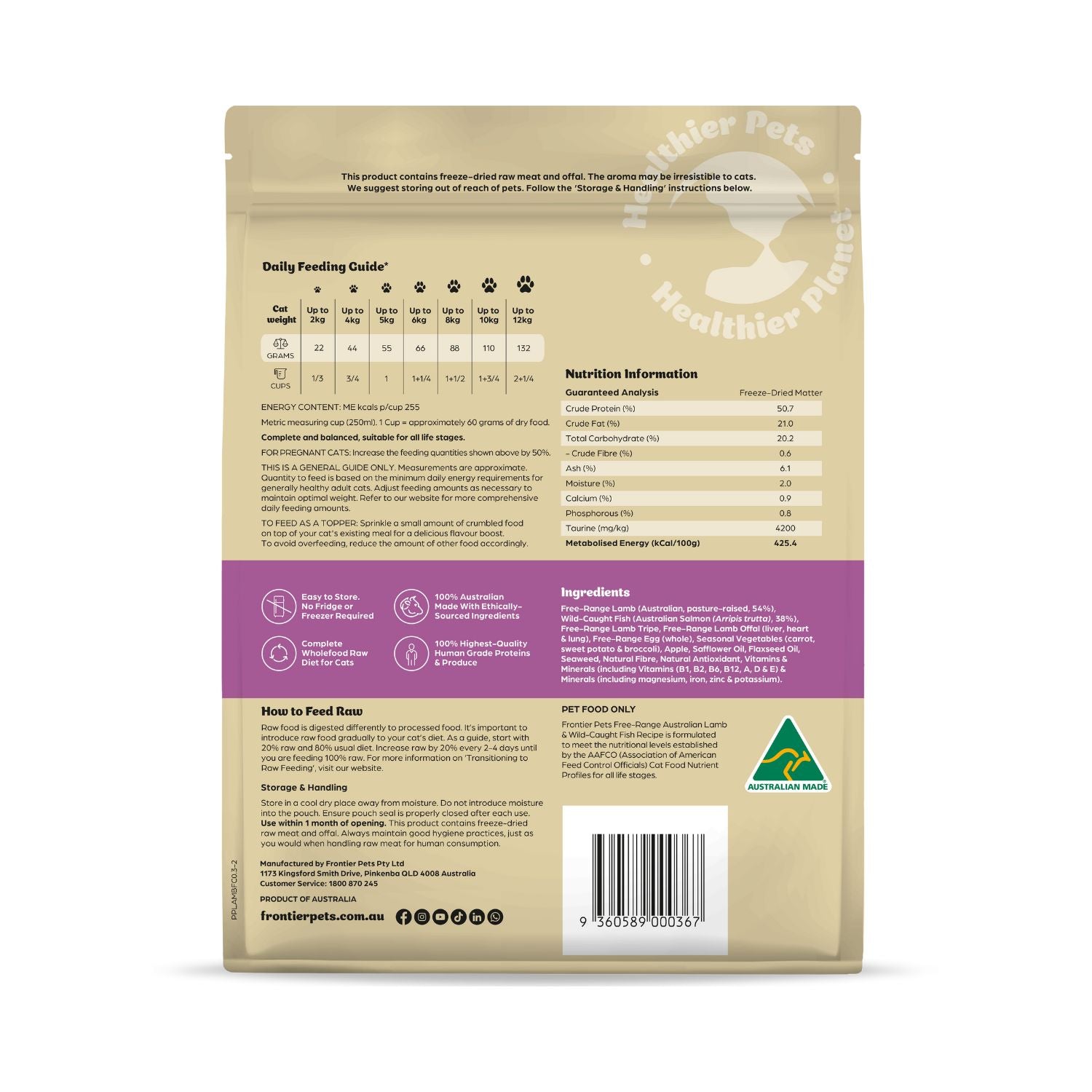 Frontier Freeze-Dried Wild Caught Australian Fish and Free Range Lamb Adult Cat food