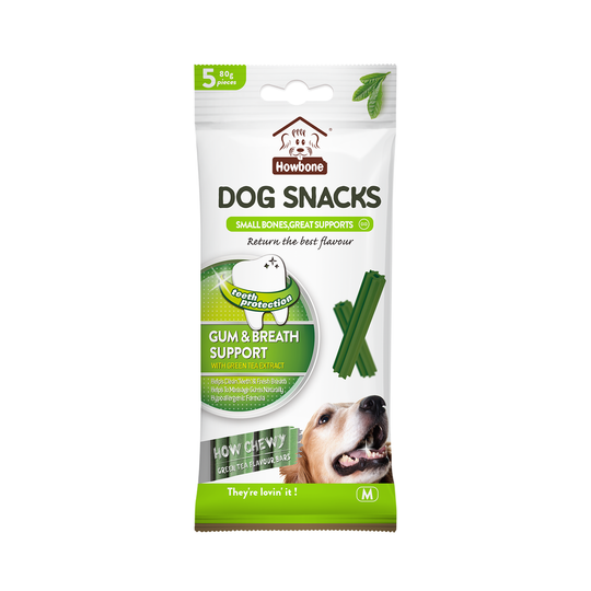 HOWBONE Dog Snacks How Chewy Medium Green Tea flavor Gum & Breath Support bars