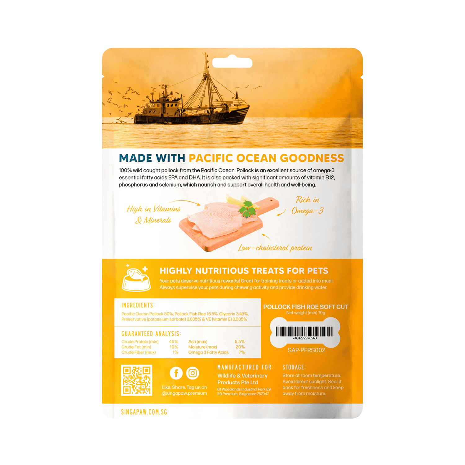 Singapaw Pollock With Fish Roe Soft Bite Air Dried Dog and Cat Treats