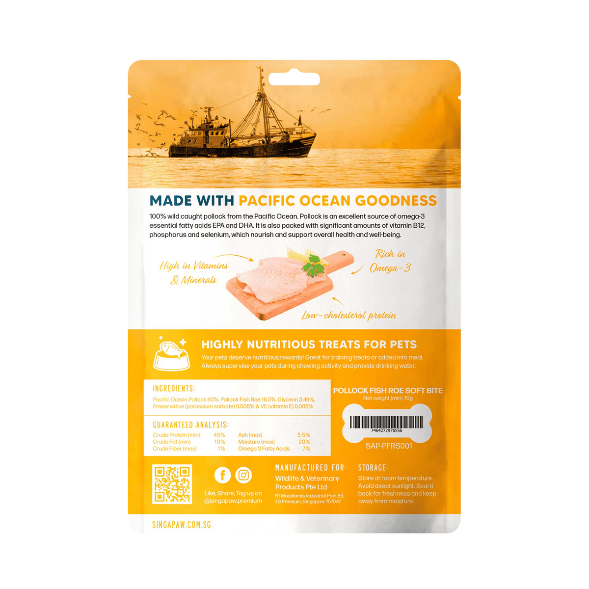 Pollock Roe Animal Singapaw Pollock With Fish Roe Soft Cut Air Dried Dog and Cat Treats ...