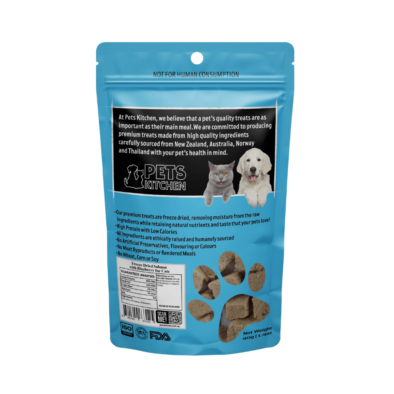 Pets Kitchen Freeze Dried Salmon with Blueberry Treats For Cats