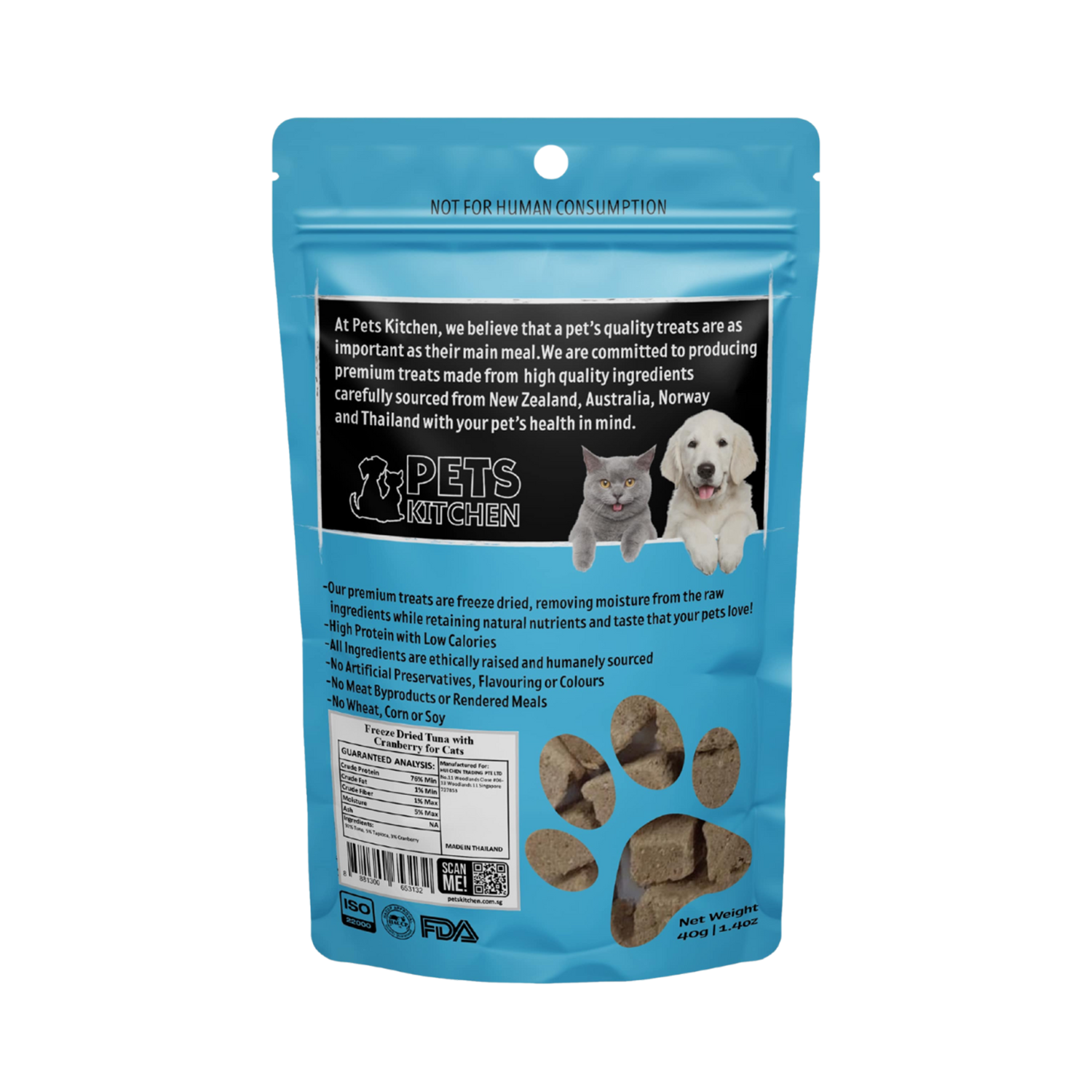 Pets Kitchen Freeze Dried Tuna with Cranberry Treats For Cats