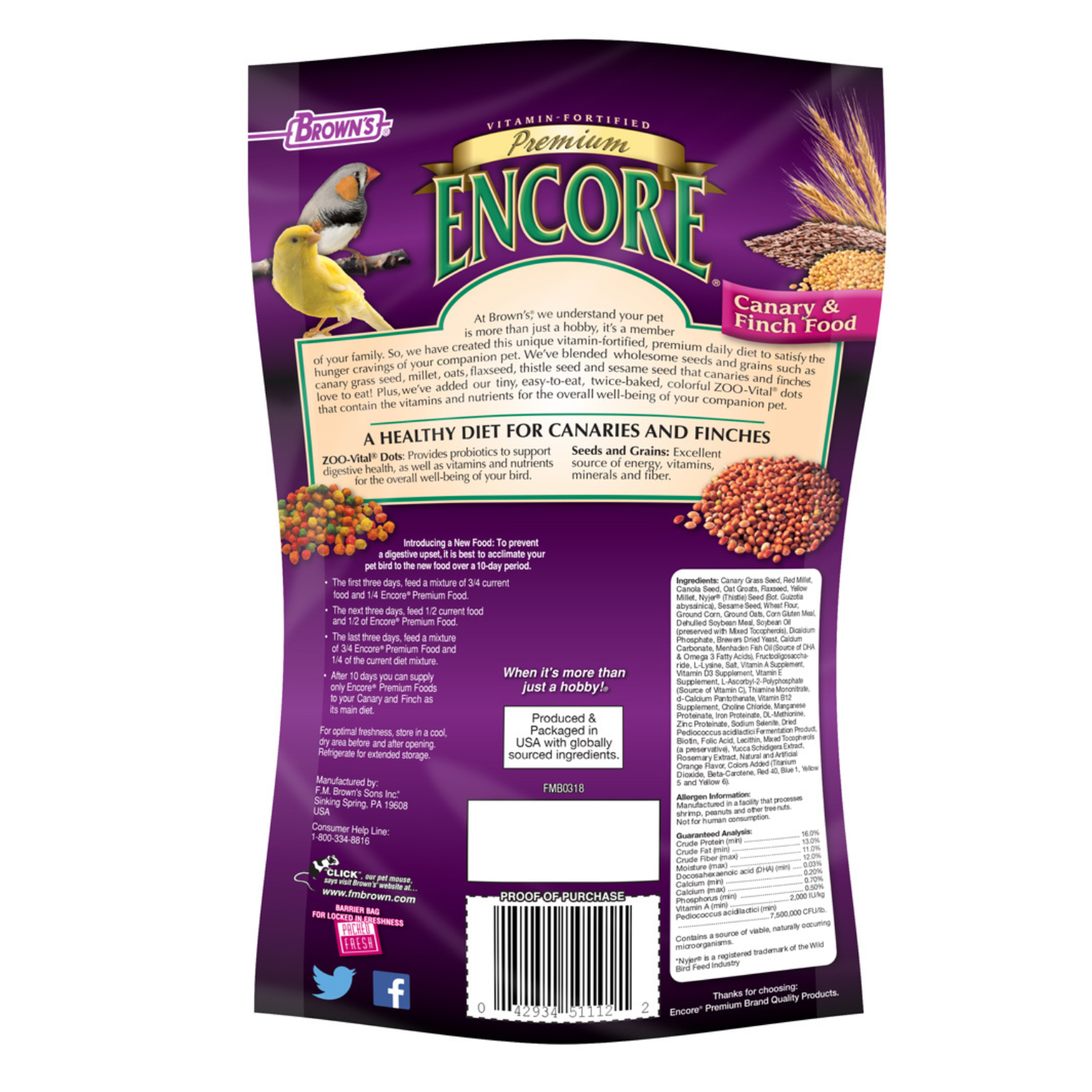 Brown's Encore Premium Canary & Finch Food