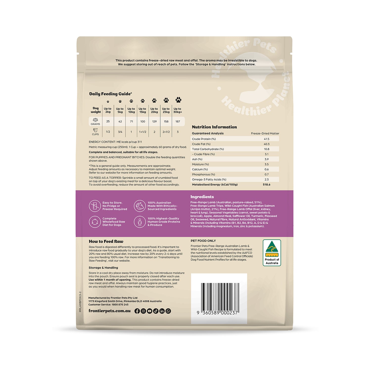 Frontier Free-Range Freeze-Dried Raw Lamb & Wild Caught Fish Adult Dog Food