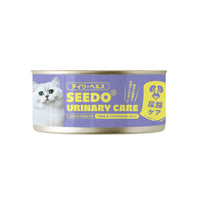 Cat food can with SEEDO branding on a white background
