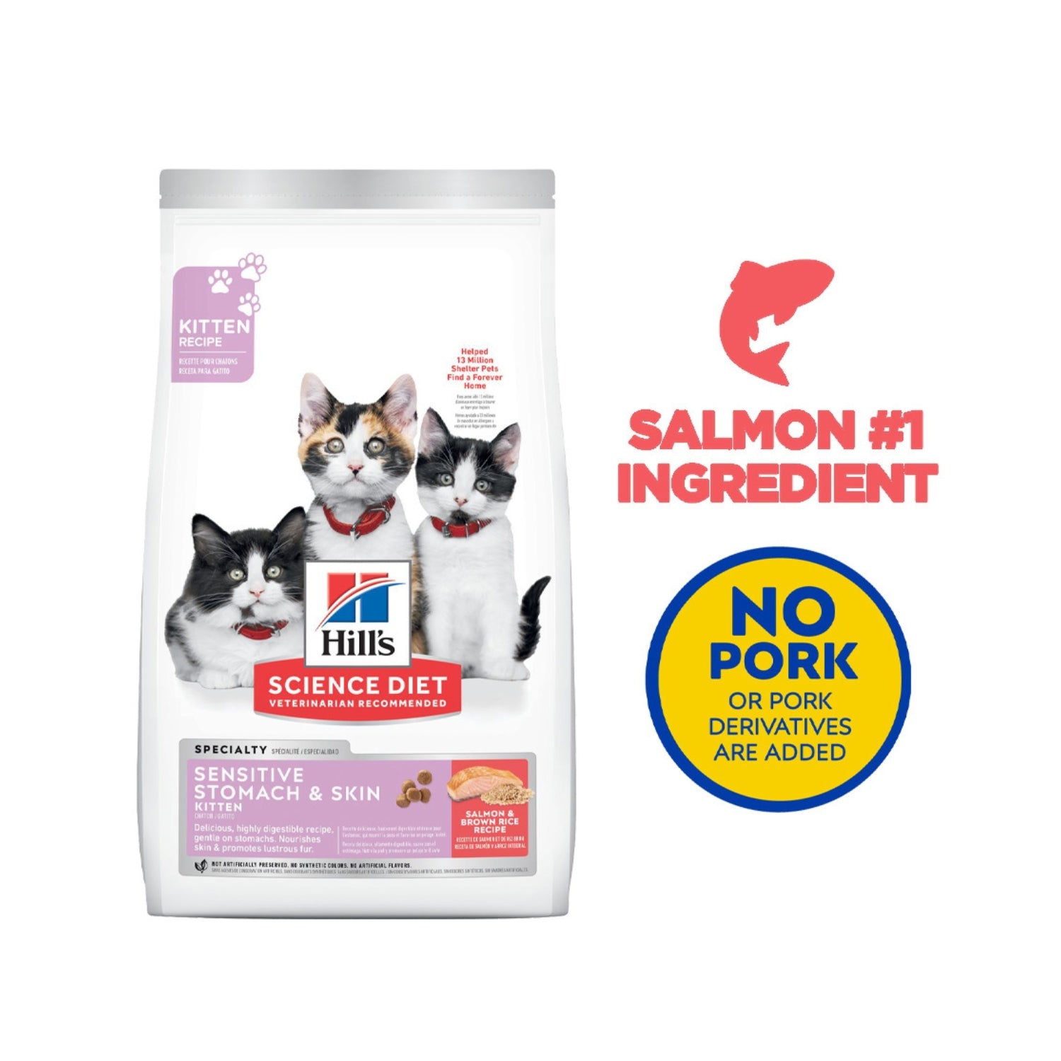 Science Diet Kitten Sensitive Stomach & Skin Salmon & Brown Rice Recipe Dry Cat Food