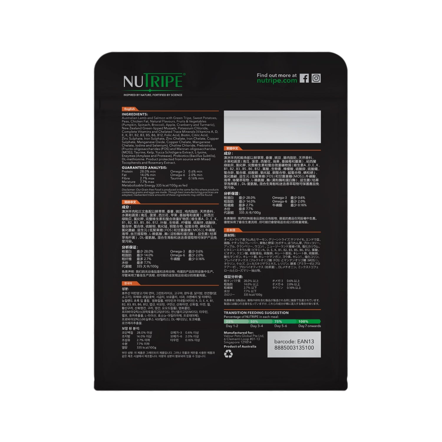 Nutripe Essence Australian Lamb & Salmon with Green Tripe Dog Dry Food