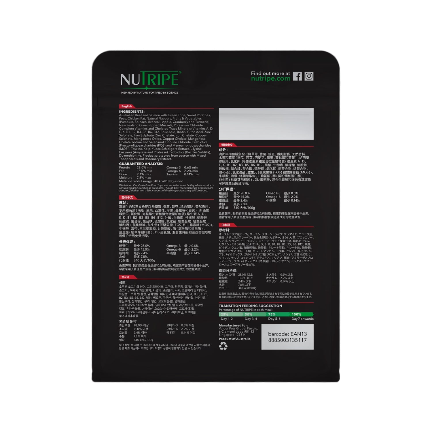 Nutripe Essence Australian Beef & Salmon with Green Tripe Dog Dry Food