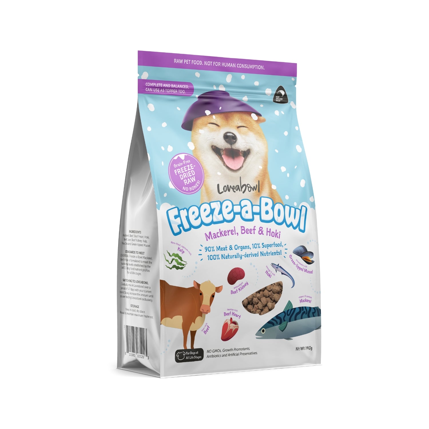 Loveabowl Freeze-a-Bowl Freeze Dried Raw Mackerel, Beef & Hoki Dog Food
