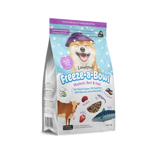 Loveabowl Freeze-a-Bowl Freeze Dried Raw Mackerel, Beef & Hoki Dog Food