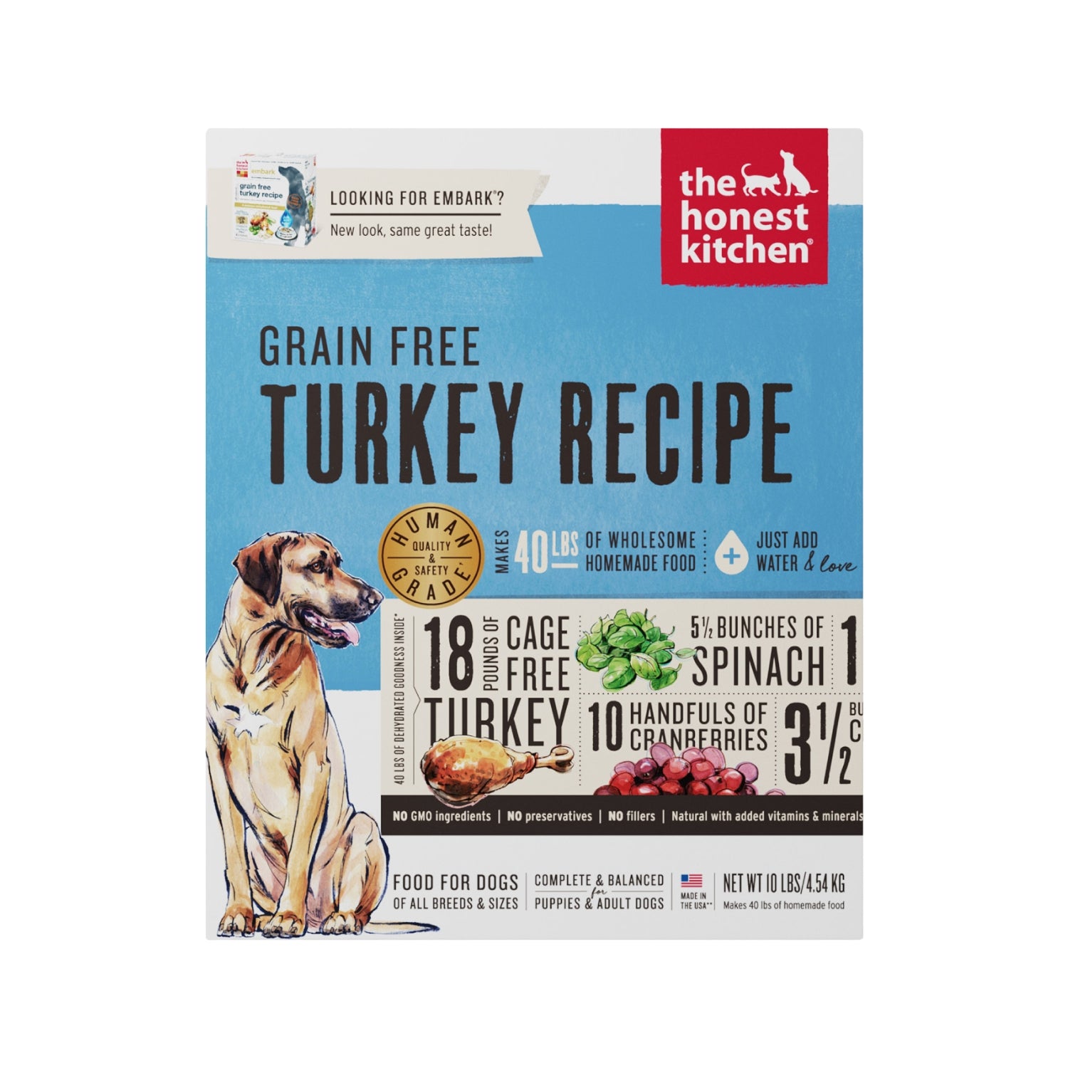 The Honest Kitchen Embark Grain Free Turkey Recipe Dehydrated Dog Food