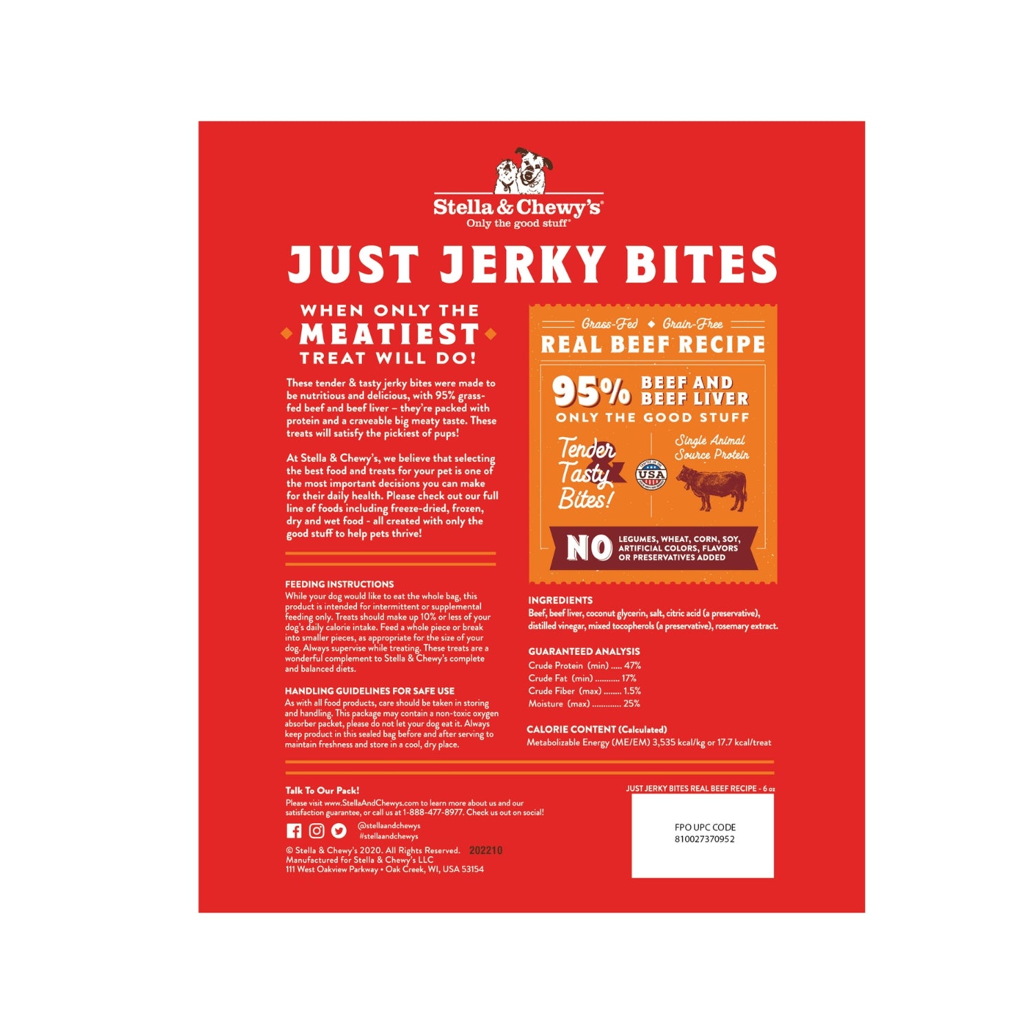 Stella & Chewy's Just Jerky Bites Real Beef Recipe Free Dog Treats