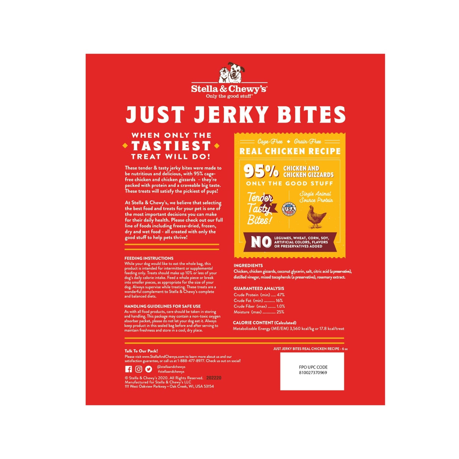 Stella & Chewy's Just Jerky Bites Real Chicken Recipe Free Dog Treats