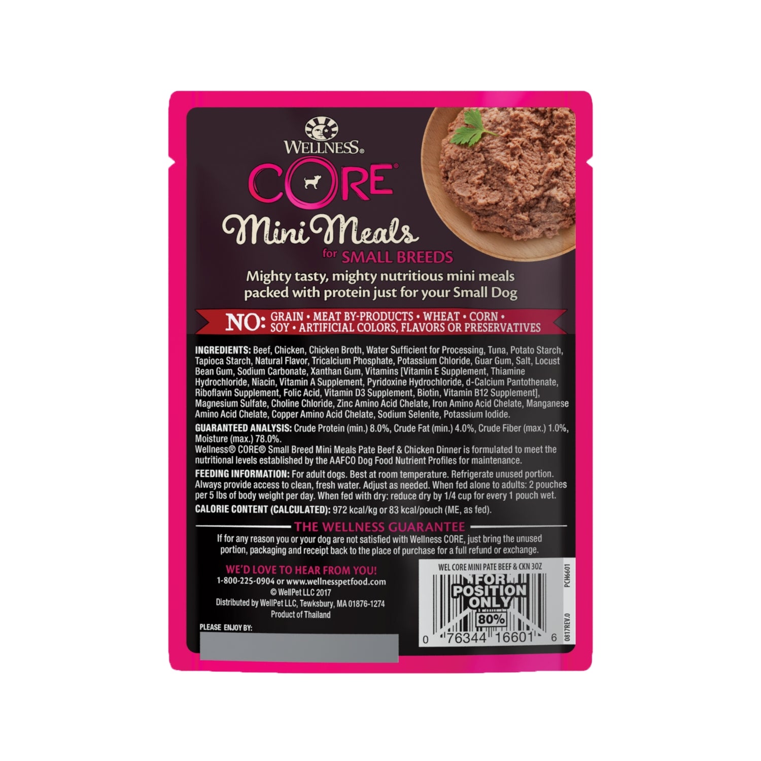 Wellness CORE Mini Meals Grain-Free Pate Beef & Chicken Dinner Pouch Dog Food