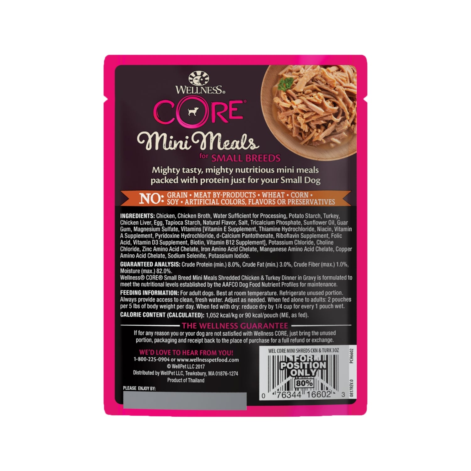 Wellness CORE Mini Meals Grain-Free Shredded Chicken & Turkey Dinner in Gravy Pouch Dog Food