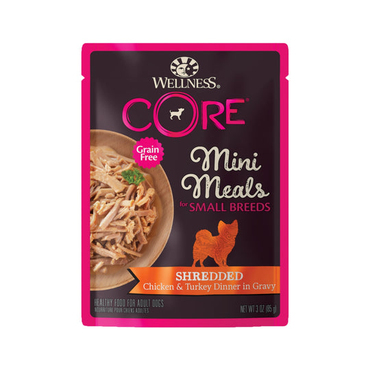 Wellness CORE Mini Meals Grain-Free Shredded Chicken & Turkey Dinner in Gravy Pouch Dog Food