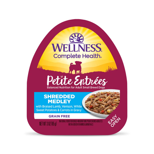Wellness Petite Entrees Mini-Filets Shredded Medley With Braised Lamb, Venison, White Sweet Potatoes & Carrots in Gravy Wet Dog Food
