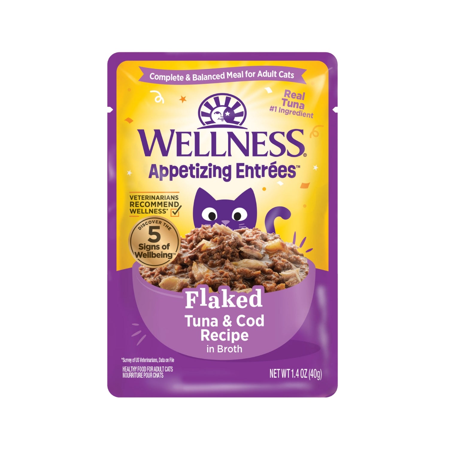 Wellness Appetizing Entrees Flaked Tuna & Cod Recipe Pouch Cat Food