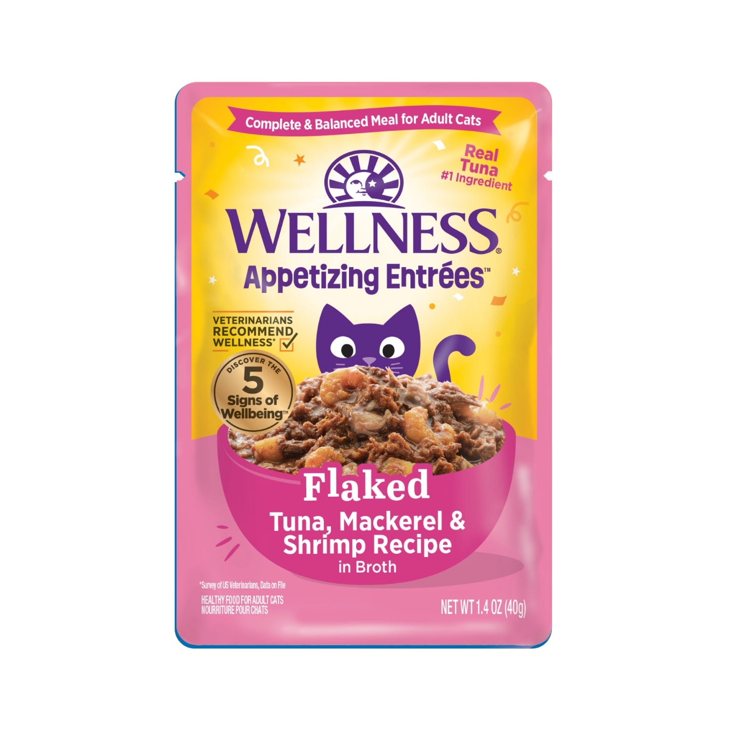 Wellness Appetizing Entrees Flaked Tuna, Mackerel & Shrimp Recipe Pouch Cat Food
