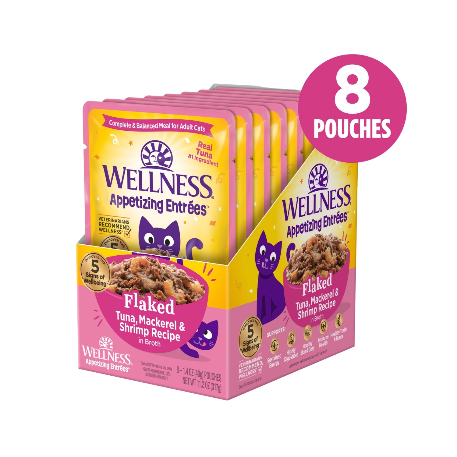 Wellness Appetizing Entrees Flaked Tuna, Mackerel & Shrimp Recipe Pouch Cat Food