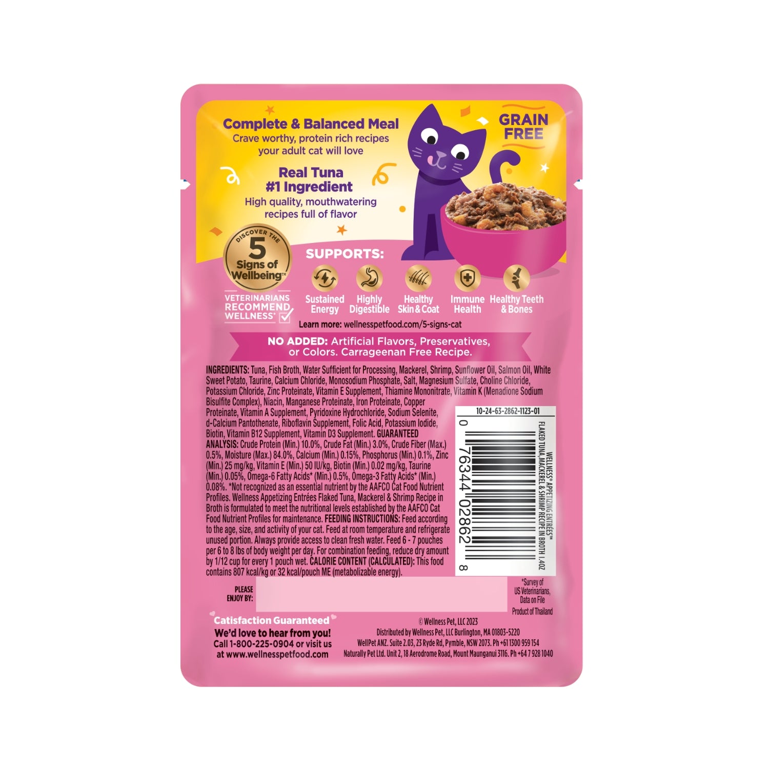 Wellness Appetizing Entrees Flaked Tuna, Mackerel & Shrimp Recipe Pouch Cat Food