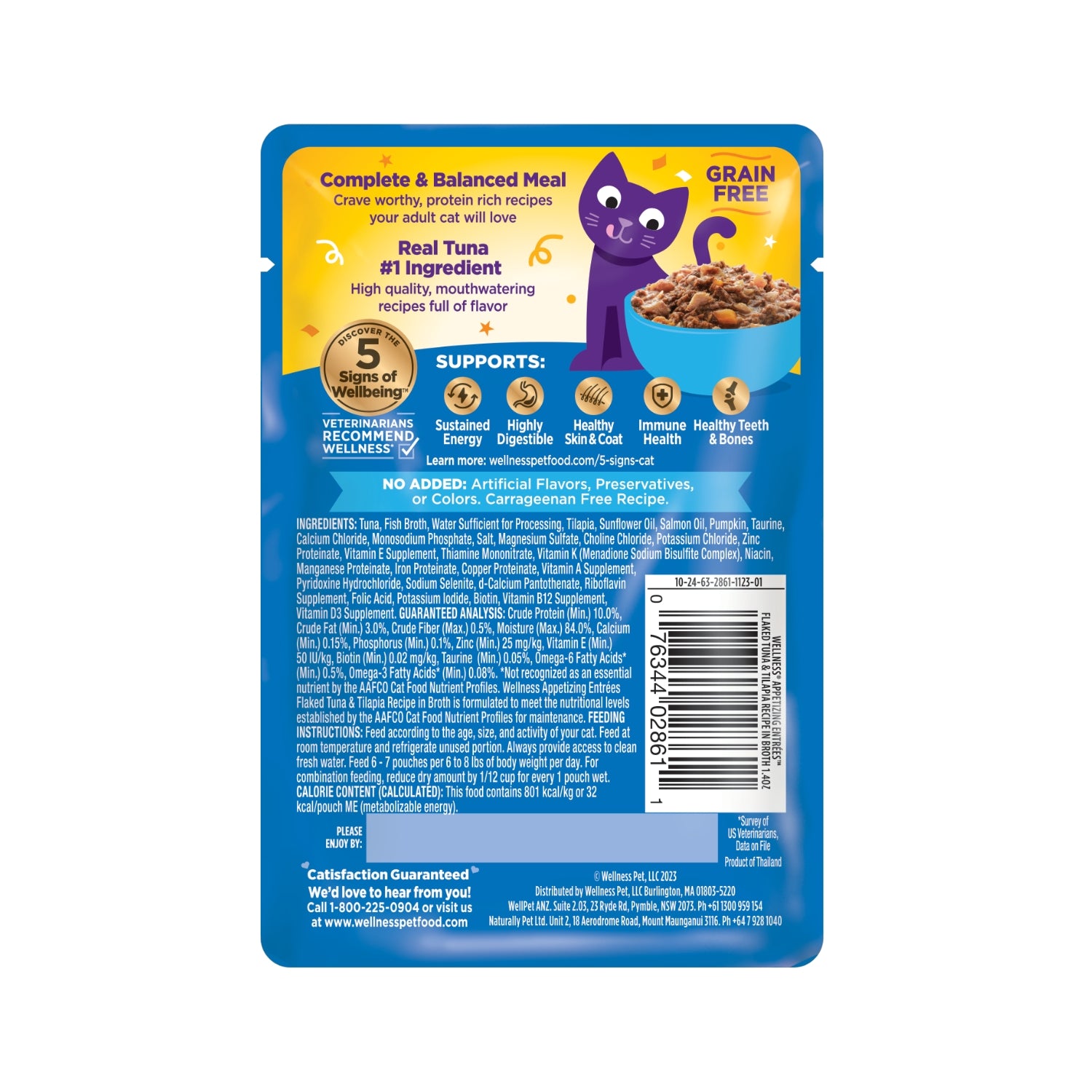 Wellness Appetizing Entrees Flaked Tuna & Tilapia Recipe Pouch Cat Food