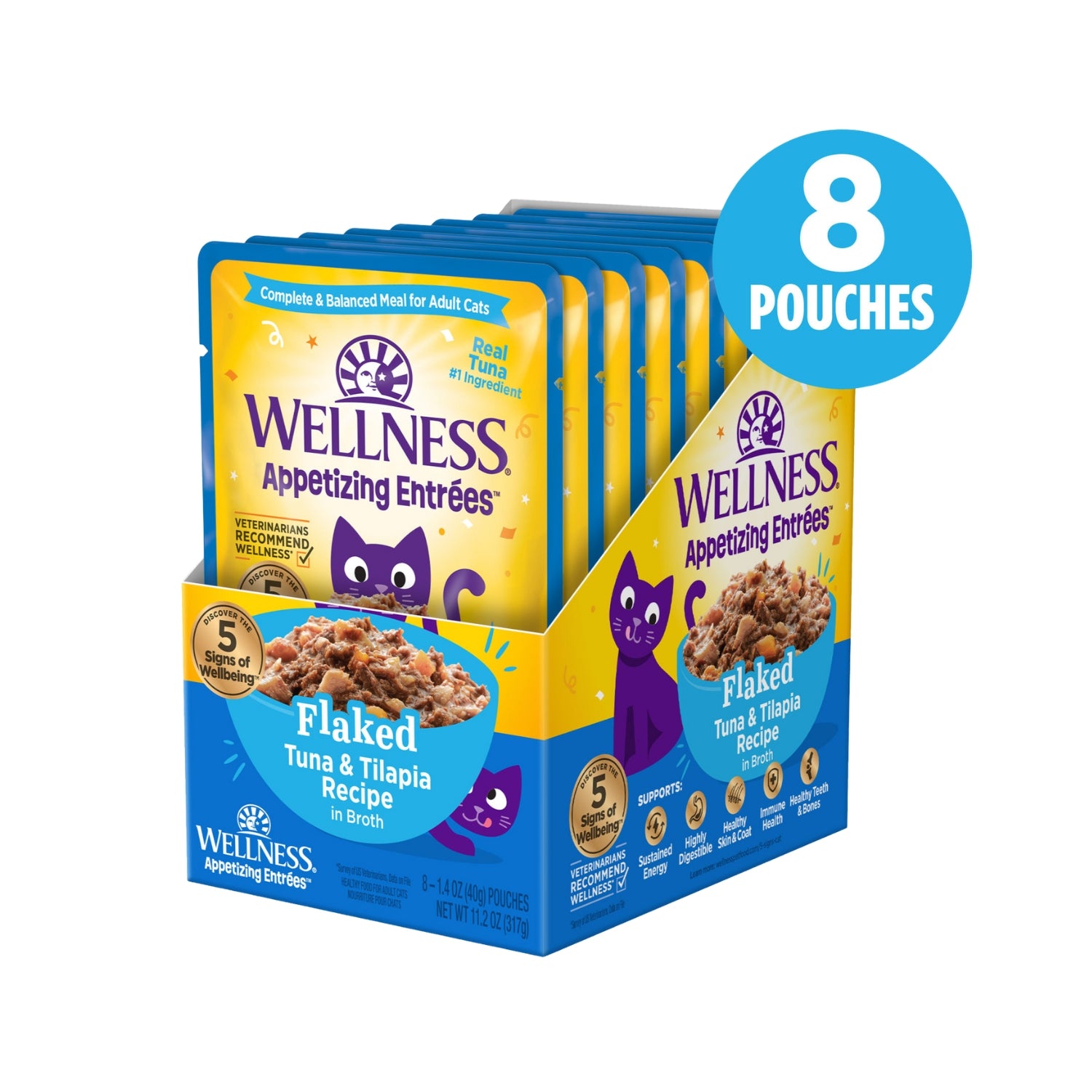 Wellness Appetizing Entrees Flaked Tuna & Tilapia Recipe Pouch Cat Food