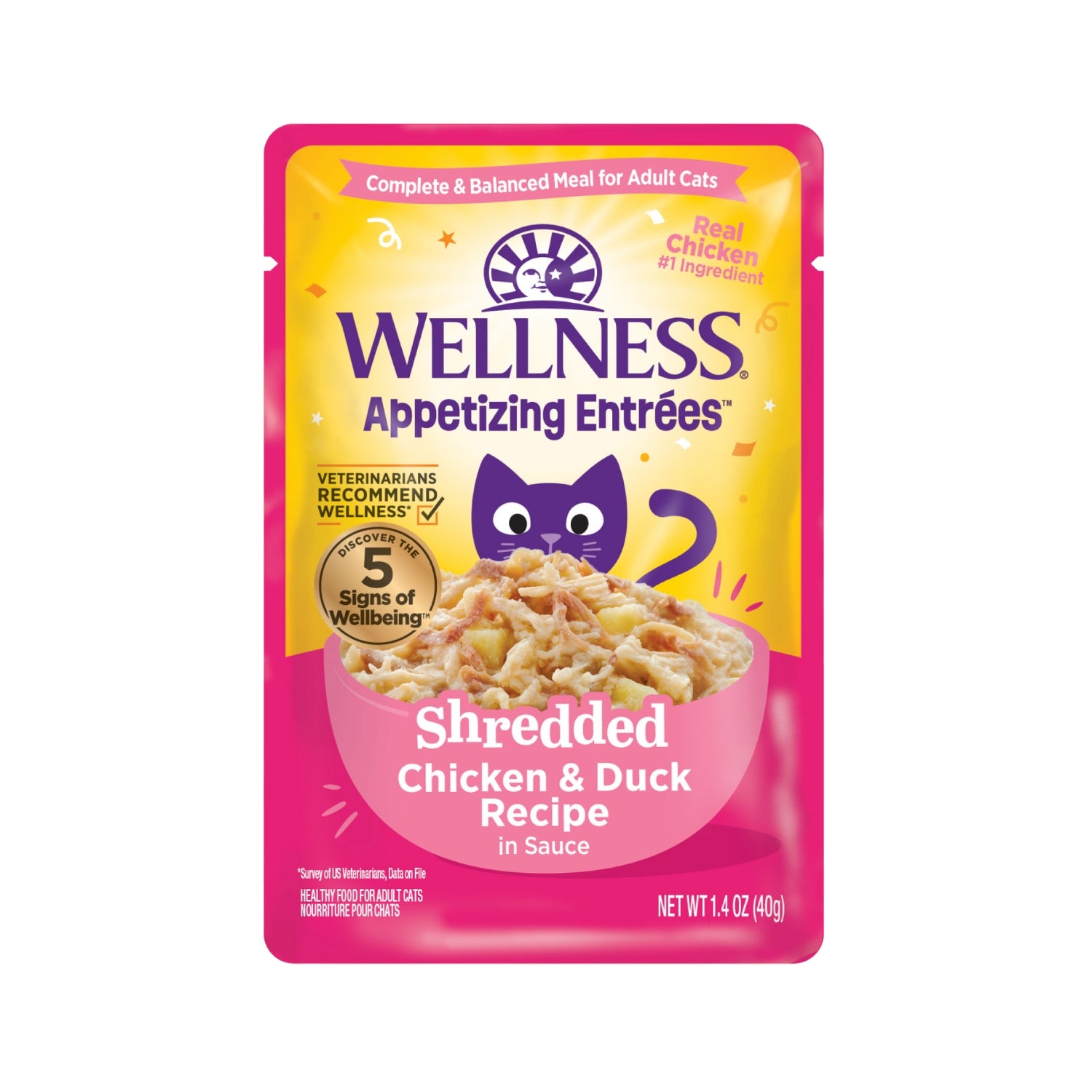 Wellness Appetizing Entrees Shredded Chicken & Duck Recipe Pouch Cat Food