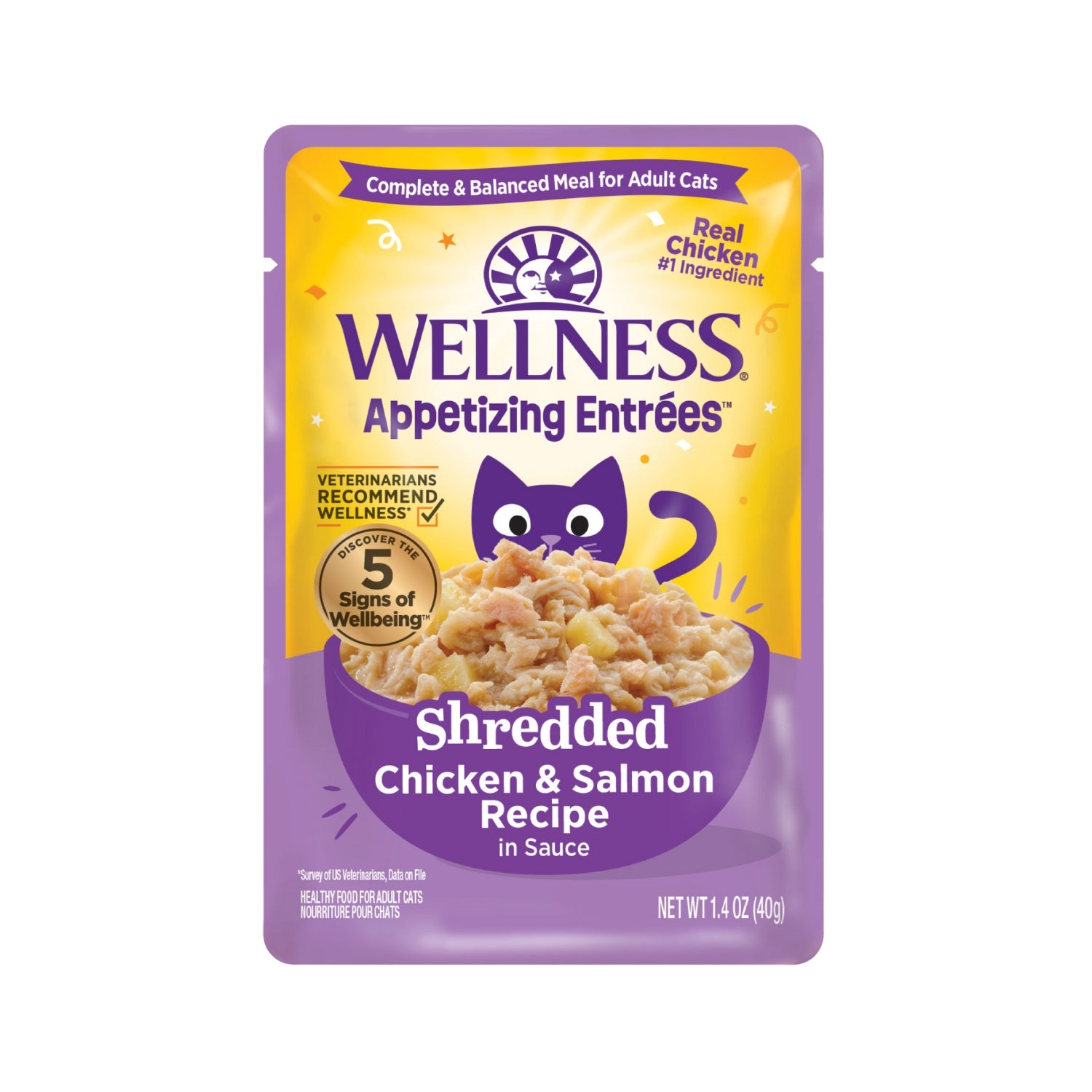 Wellness Appetizing Entrees Shredded Chicken & Salmon Recipe Pouch Cat Food
