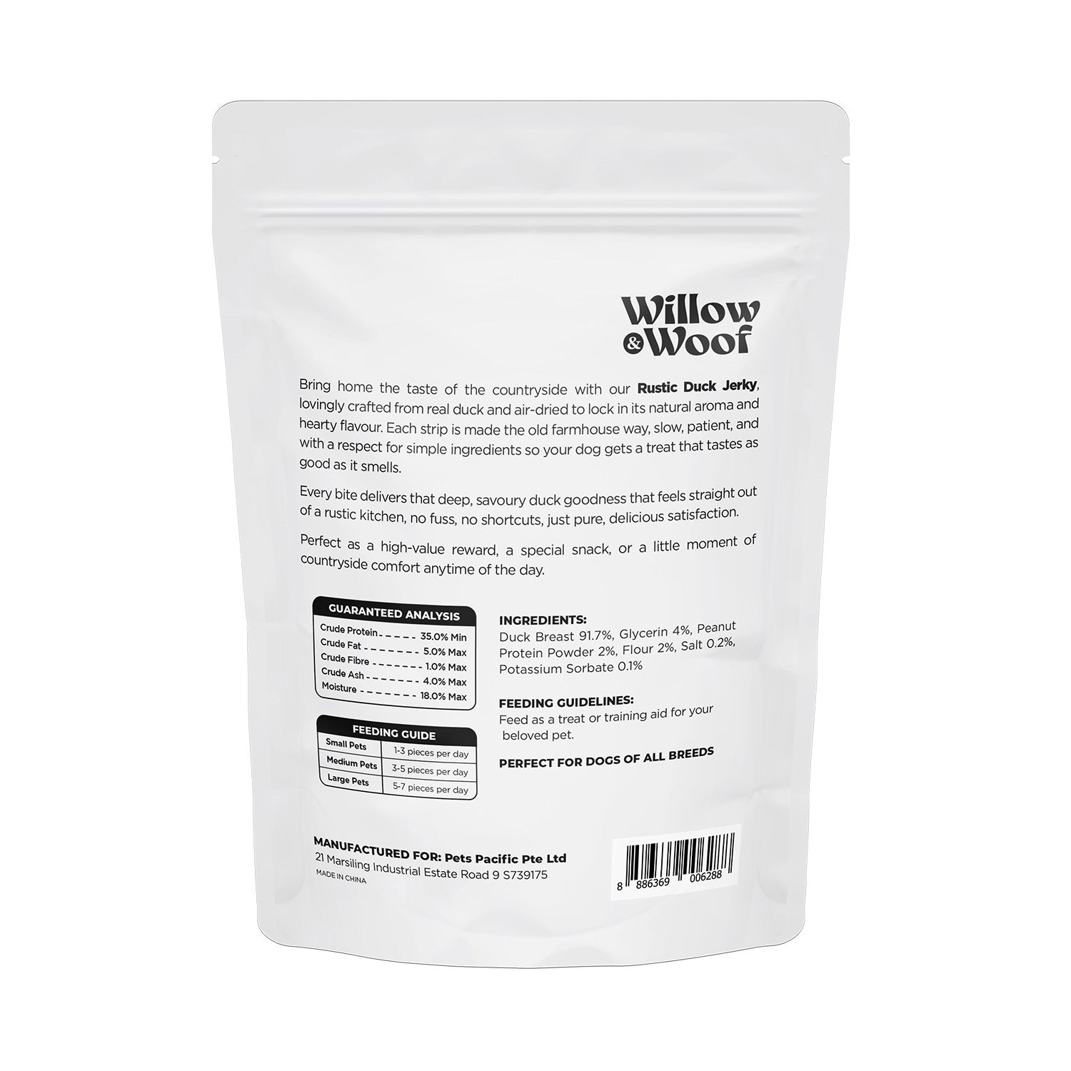 Willow & Woof Rustic Duck Jerky Dog Treats