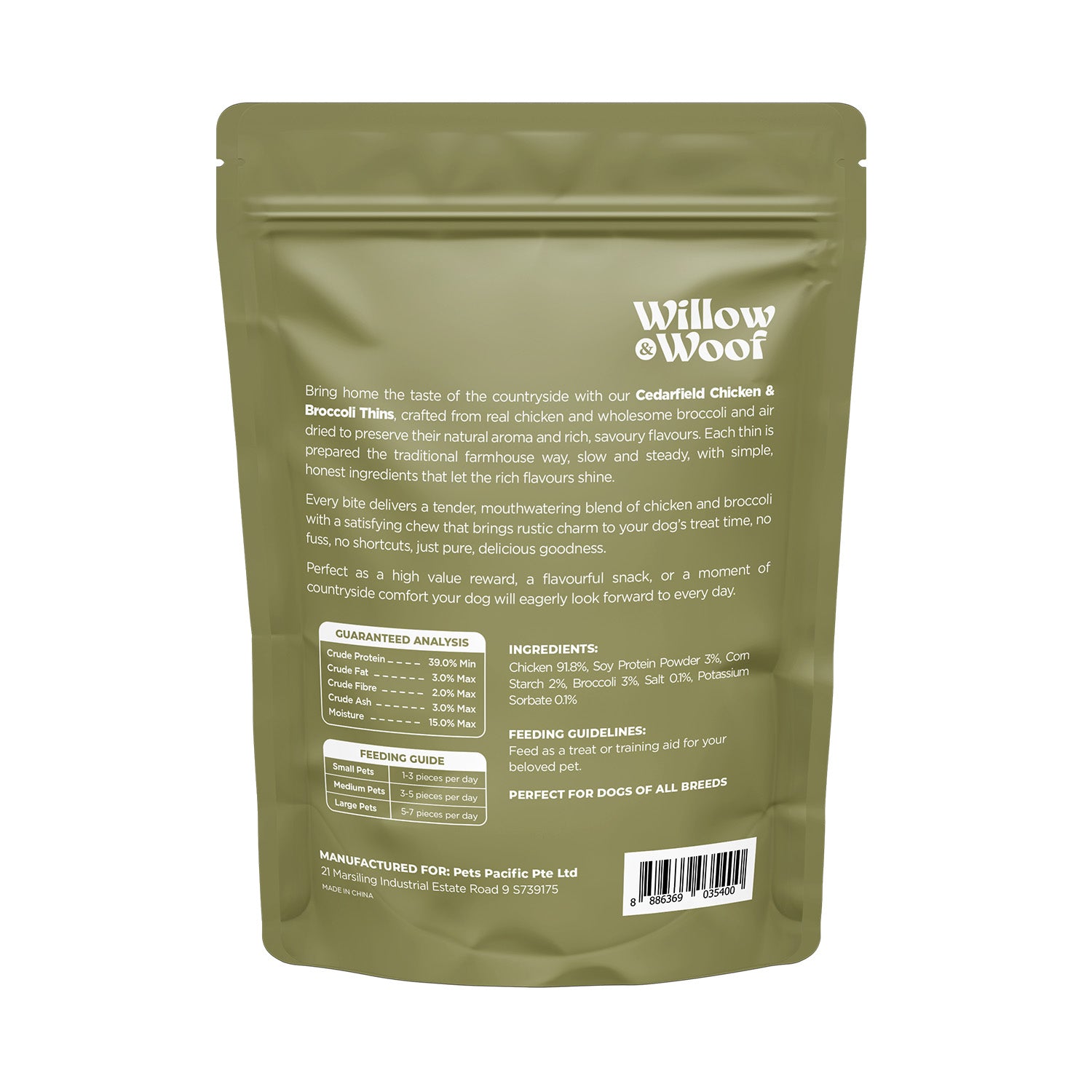 Willow & Woof Cedarfield Chicken & Broccoli Thins Dog Treats