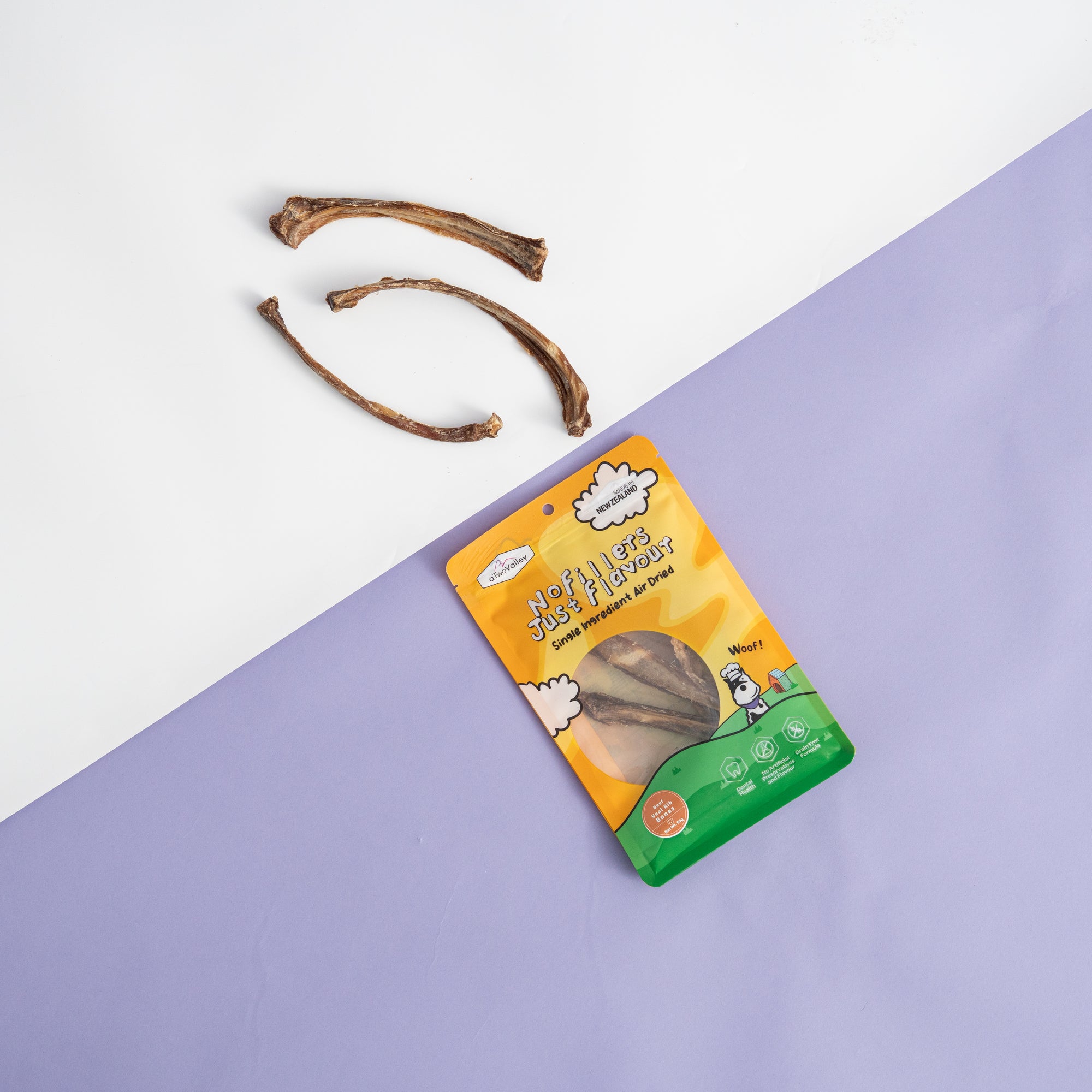 aTwoValley Air-Dried Beef Veal Rib Bone Dog Treats