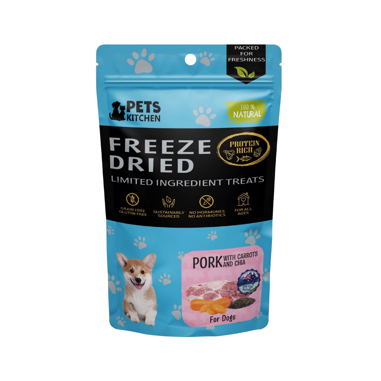 Pets Kitchen Freeze Dried Pork with Carrots and Chia Dog Treats