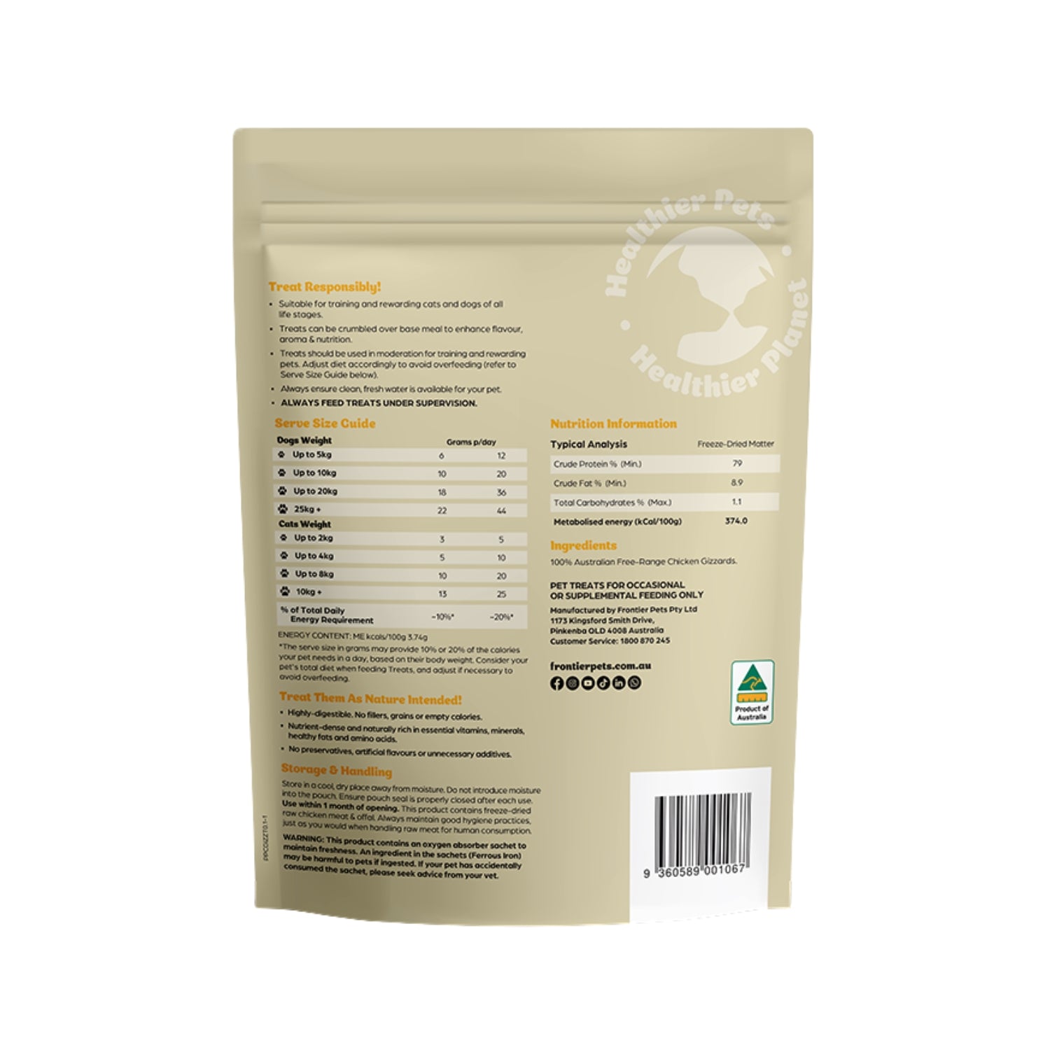 Frontier Free-Range Freeze-Dried Chicken Gizzard Cat & Dog Treat