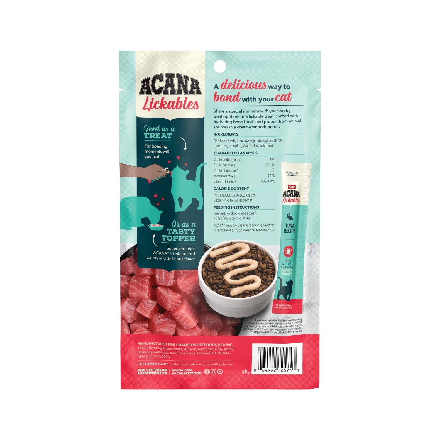 Acana Lickables Tuna Recipe Puree Cat Treats