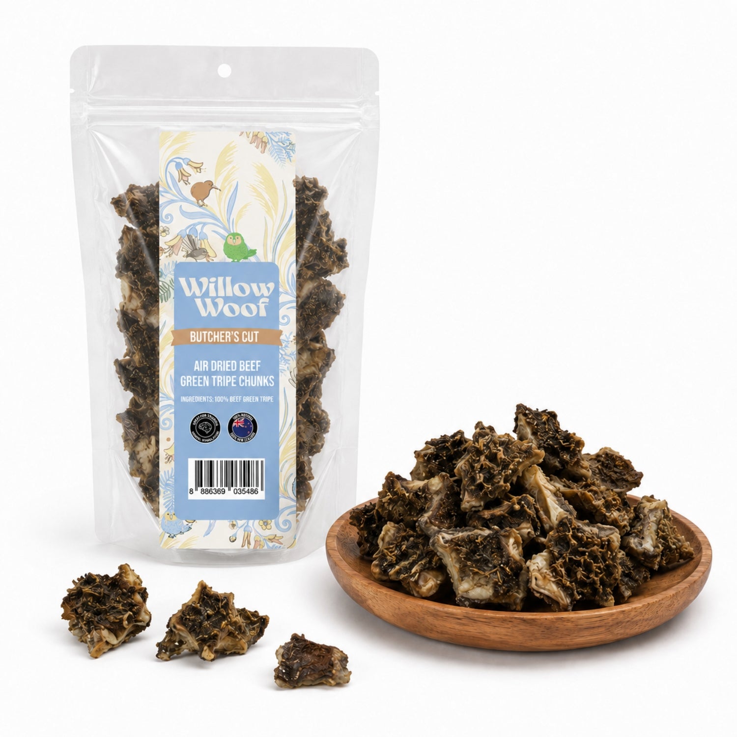 Willow & Woof Butcher's Cut Air-Dried Beef Green Tripe Chunks Dog Treats