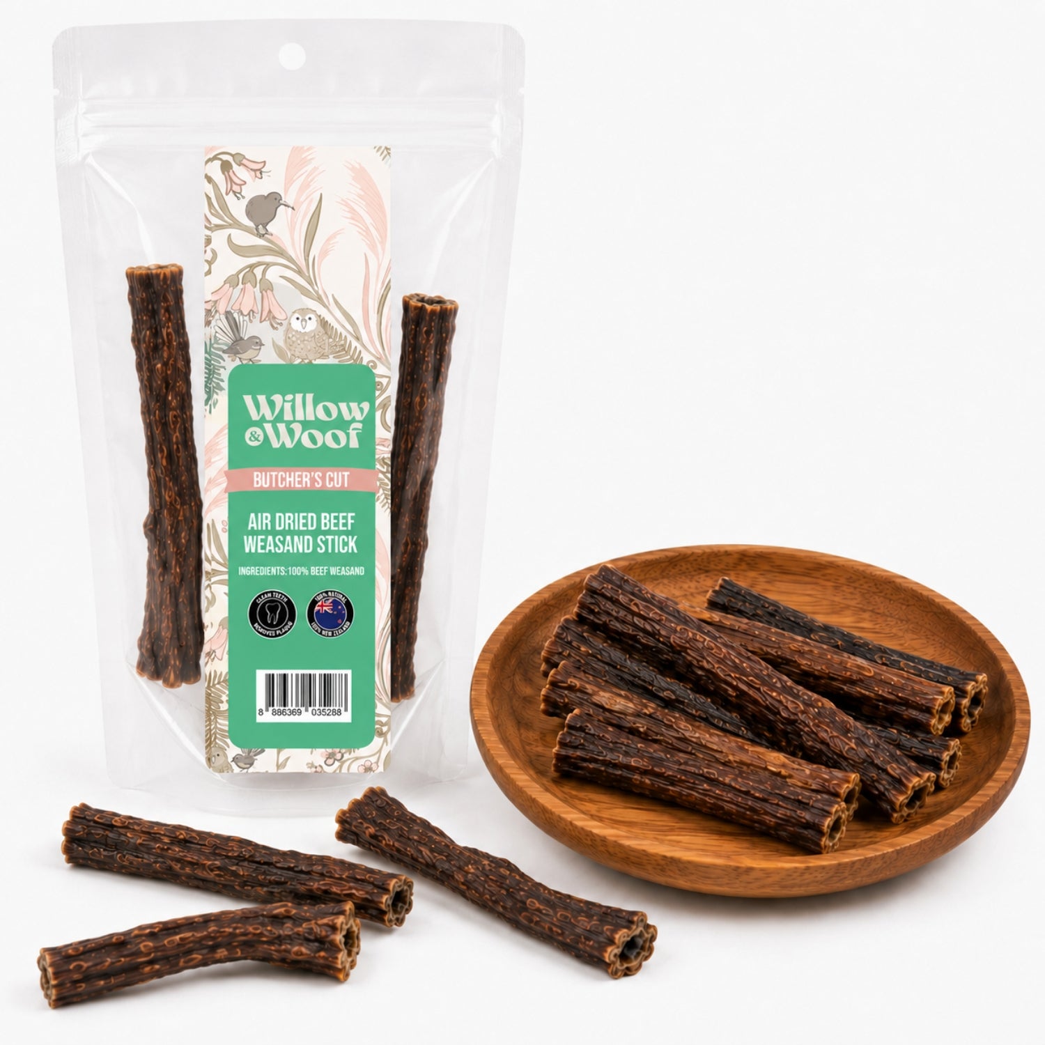 Willow & Woof Butcher's Cut Air-Dried Beef Weasand Sticks Dog Treats