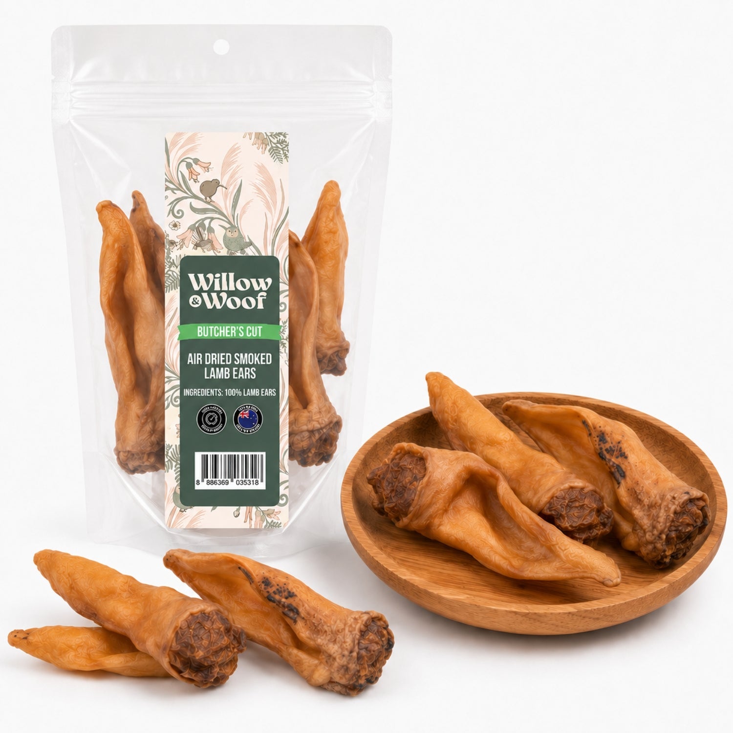 Willow & Woof Butcher's Cut Air-Dried Smoked Lamb Ears Dog Treats