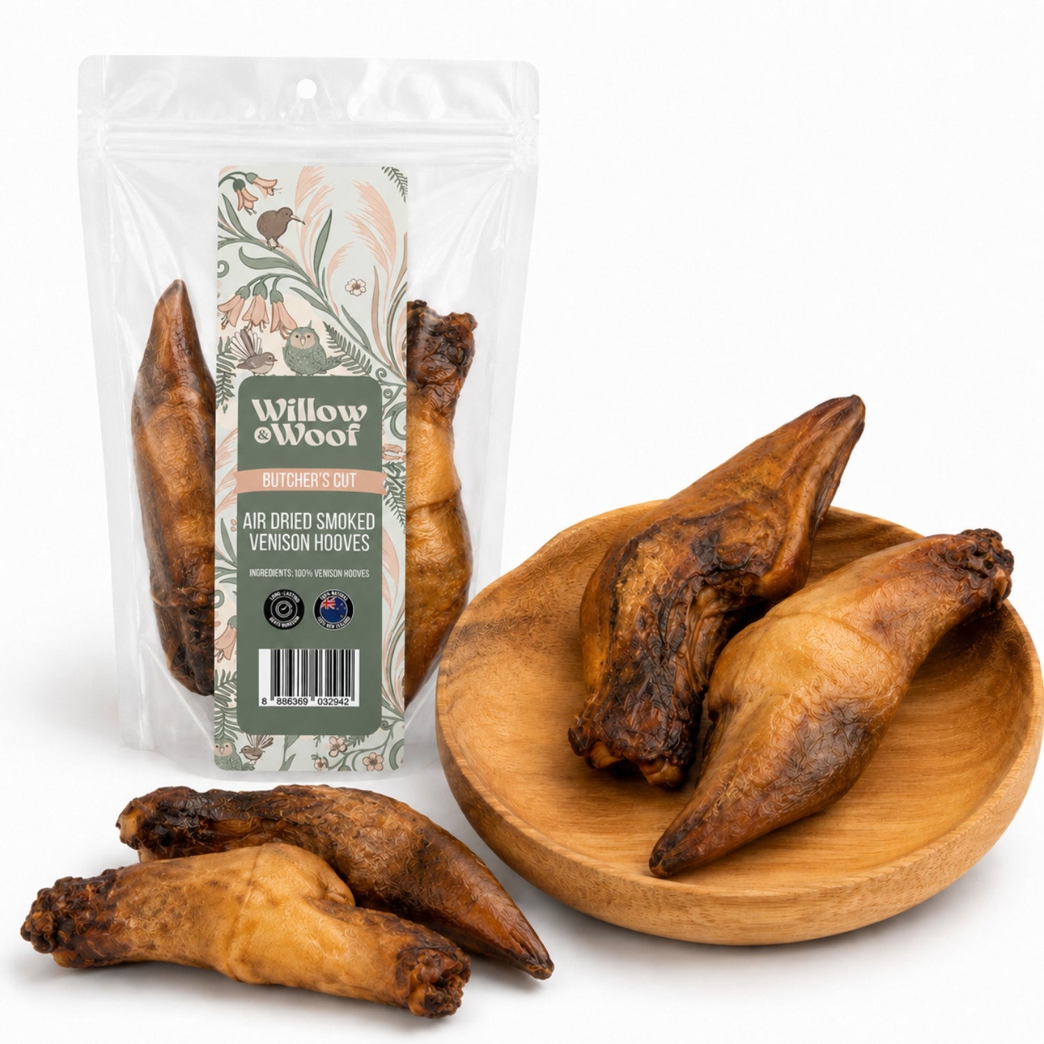 Willow & Woof Butcher's Cut Air-Dried Smoked Venison Hooves Dog Treats