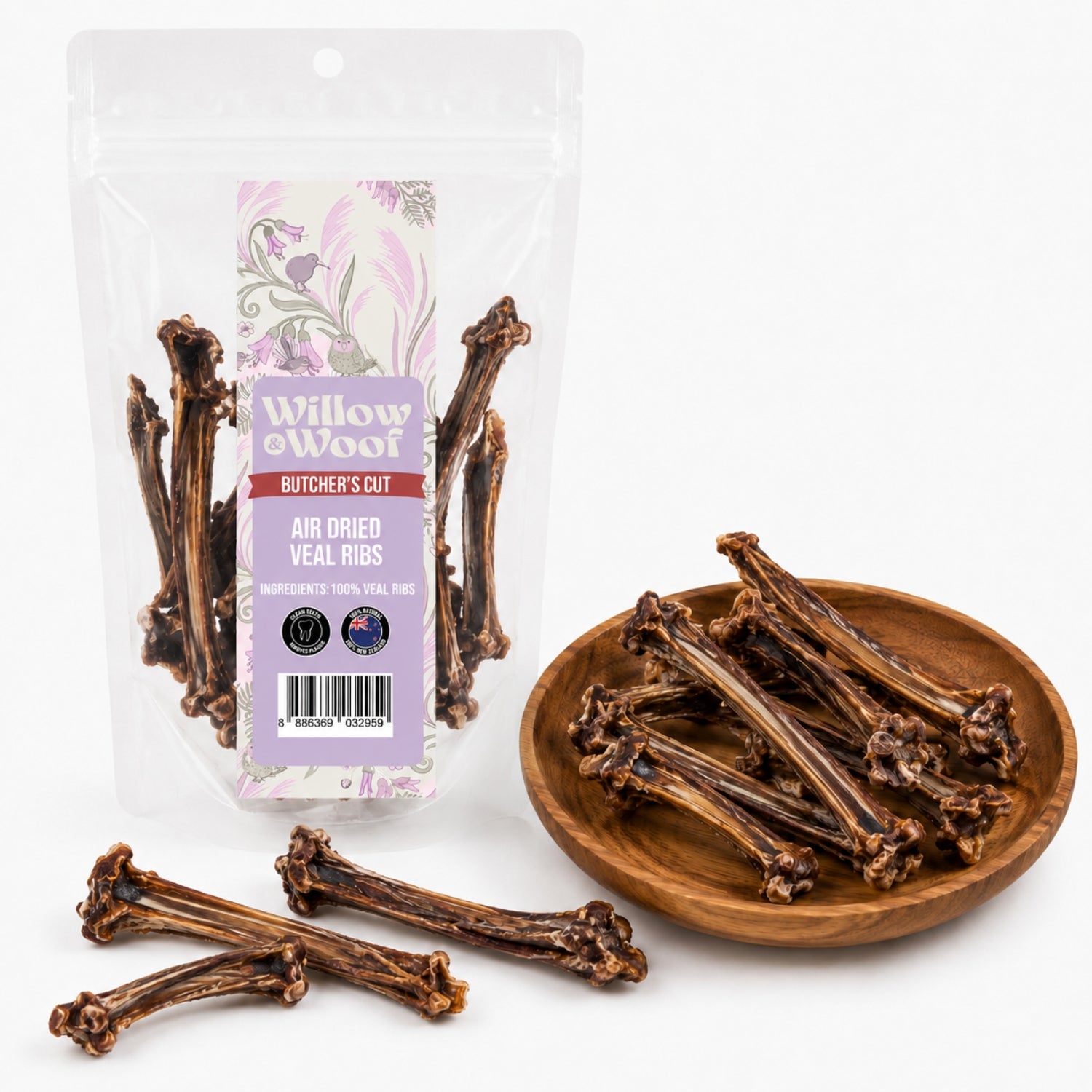 Willow & Woof Butcher's Cut Air-Dried Veal Ribs Dog Treats