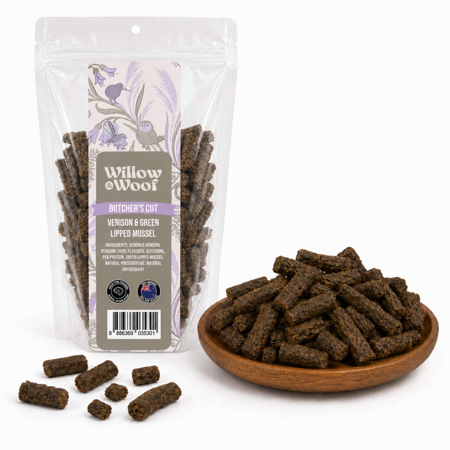 Willow & Woof Butcher's Cut Air-Dried Venison & Green Lipped Mussels Dog Treats
