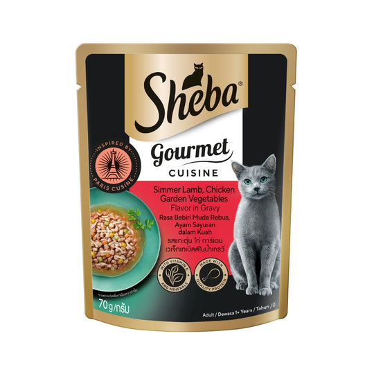 Sheba Gourmet Cuisine Simmer Lamb, Chicken Garden Vegetables in Gravy Pouch Cat Food