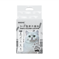Seedo tofu clump litter packaging with a cat on a white background