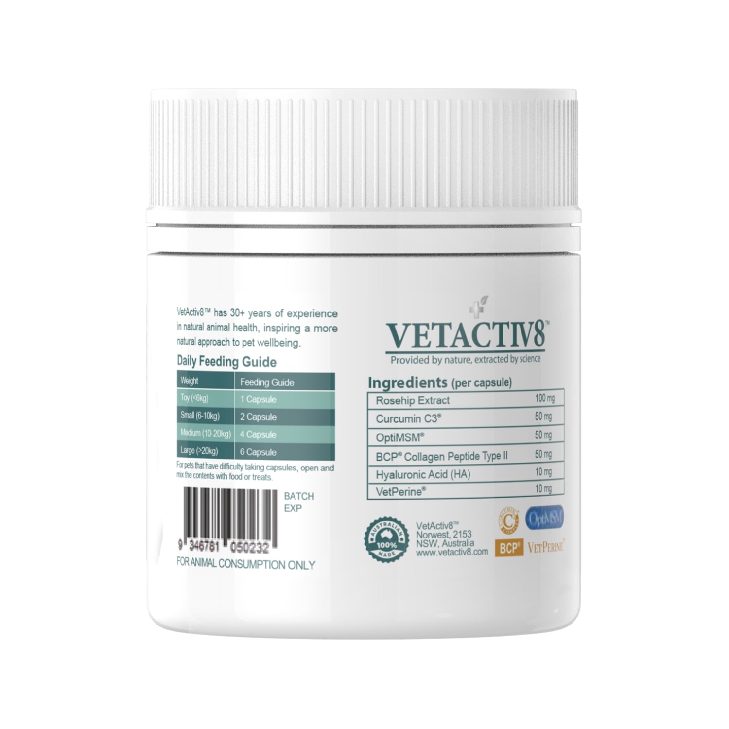 Vetactiv8 Joint Health Plus Capsule Supplement for Cats & Dogs